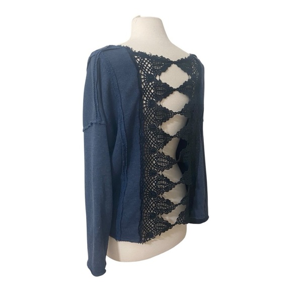 Free People Victorian Lace Crochet Sweater Pullover Oversized Sweatshirt MED - Picture 7 of 11